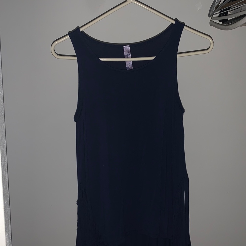 Dark blue tank top with side fringe size small